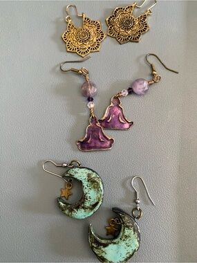Boho Festival Earrings Yoga Mandala Moon & Star